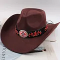Brown western cowboy hat with embroidered band and floral buckle detail - Red Flower Embroidery Style / Coffee