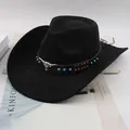 Classic black western cowboy hat with decorative bull head band and turquoise beads - Bull Head and Blue Studs Style / Black