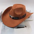 Fashionable brown Western cowboy hat featuring a bull head emblem and turquoise studs details - Bull Head and Blue Studs Style / Cow Hair Brown