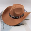 Brown Western cowboy hat with bull head emblem and turquoise accents for outdoor fashion - Bull Head and Blue Studs Style / Deep Beige