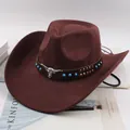 Classic brown suede Western cowboy hat with bull head emblem and turquoise studs - Bull Head and Blue Studs Style / Coffee