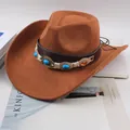 Classic brown western cowboy hat with decorative turquoise and orange stone band - Five Gemstones Style / Cattle Yellow