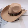 Classic tan Western cowboy hat with bull head buckle and studded leather band decor - Bull Head with Flower Style / Light Beige