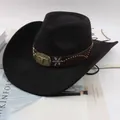 Classic black western cowboy hat featuring a decorative cattle head buckle and metal studs - Bull Head with Flower Style / Black