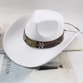 Classic white western cowboy hat featuring a decorative bull head buckle band variant - Bull Head with Flower Style / White