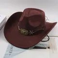 Classic brown western cowboy hat with decorative bull head buckle and metallic studs - Bull Head with Flower Style / Coffee
