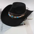 Stylish black western cowboy hat with turquoise beads and classic rolled brim design - Five Gemstones Style / Black