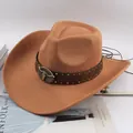 Classic brown Western cowboy hat featuring a bull head logo and decorative studded band - Curved Bull Head Style / Deep Beige