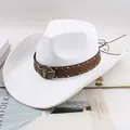 Stylish white Western cowboy hat featuring a vintage bull head logo and decorative brown band - Curved Bull Head Style / White