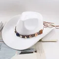 Elegant white western cowboy hat featuring a unique decorative button and shell band design - Handmade Shell Style / White