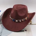 Classic vintage burgundy western cowboy hat featuring shell and button decorative band - Handmade Shell Style / Coffee