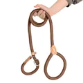 Guinzaglio per cani in nylon intrecciato marrone con connettore in pelle forte - Diametro 16mm Lunghezza 1.5m / caffè