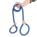 Guinzaglio a strozzo blu intrecciato resistente con rinforzi in pelle molto comodi - Diametro 16mm Lunghezza 1.5m / Blu Oro