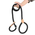 Guinzaglio per cani a strozzo in corda nera spessa con eleganti dettagli in pelle - Diametro 16mm Lunghezza 1.5m / Nero