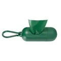 Durable green capsule pet waste bag dispenser with portable carabiner clip and bag - Long Dispenser Set / 1 Roll (1.3 Micron Solid) / Green