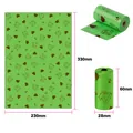Green EPI biodegradable dog poop bags with precise dimension details 230x330mm in roll - Eco Ocean Scent (Luminous Poop Print) / 15 Pcs/Roll (1.2 Micron) / Green