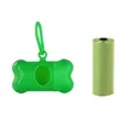 Bone-shaped poop bag dispenser in green with a roll of biodegradable pet waste bags - Bone Dispenser Set / 1 Roll (15 Pcs/Roll) / Green