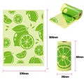 Biodegradable pet waste bags with green lime pattern, 230x300mm flat and 28x60mm roll - Eco Lime Scent (Printed) / 15 Pcs/Roll (1.4 Micron) / Lemon Yellow