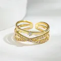 Elegant adjustable gold plated layered cross ring featuring pink and white crystal pave - Double Layer Cross Style (68464) / Gold