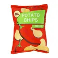 Plüsch-Hundespielzeug in Form einer roten Chili-Kartoffelchip-Tüte mit Quietsche - Kartoffelchips - Chiligesckmack / Chili Rot