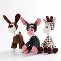 Set mit drei robusten Plüsch-Quietschspielzeugen aus Cord für Hunde in süßen Tierformen - Esel Ziege Hund - 3er Set / Dreifarbig Gemischt