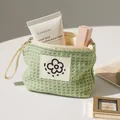 Mini pochette per cosmetici verde con trama a nido d'ape per rossetti e piccoli accessori - Con Manico / 12.5x10.5x1cm / Verde matcha