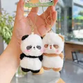 Cute mini plush panda and cat magnetic matching keychains for couples or best friends - Mini Animal Magnetic Pair / Cute Panda