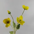 Single yellow artificial Iceland poppy stem with three blooming flowers and one bud - Yellow