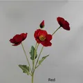 Realistic artificial red Iceland poppy stem with three silk flowers for home decor - Red