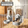 Grey hanging automatic gravity pet feeder and water dispenser set for cat and dog cages - Feeder And Waterer Combination / Tools Set Combo / Gray