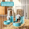 Sky blue hanging automatic pet feeder and waterer set for dog and cat wire cages - Feeder And Waterer Combination / Tools Set Combo / Blue