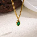 Close-up of a gold stainless steel necklace featuring a marquise-cut green zircon pendant. - Green Zirconia (Gold)