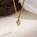 Detailed view of elegant gold-plated rope chain necklace with a marquise-cut zircon pendant - White Zirconia (Gold)