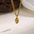 Macro view of a gold-plated stainless steel necklace with a marquise-cut zircon pendant - Champagne Zirconia (Gold)