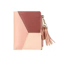 Schlankes Damen-Bifold-Portemonnaie im Color-Block-Design mit Quaste und Reißverschluss - Rot-rosa Platte