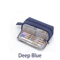 Trousse à crayons bleu foncé grande capacité avec poches en filet - Trousse À Crayons À Double Compartiment Et Double Fenêtre - Bleu Foncé