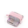 Grande trousse à crayons rose portable pour écolières et collégiennes d'école - Trousse À Crayons Rose À Double Compartiment Et Double Fenêtre