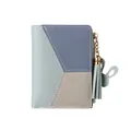 Schlanke Damen-Bifold-Brieftasche mit Color-Block-Design und Quasten - Blau-graues Patchwork