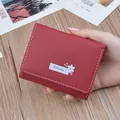 Compact red women's wallet with white flower pattern and minimalist folding design - Wine Red