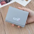 Stylish minimalist small grey soft leather wallet for women with floral pattern design - Gray