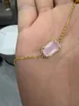 18K gold plated chain necklace featuring a stunning rectangular pink gemstone pendant. - Rose Quartz Color