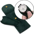 Premium Uhrentasche aus dunkelgrünem Wildleder mit Druckknopf für die Reise - Grün – Hochwertiger Spezieller Perlenvelours; Große Auswahl An Uhrentaschen (7–13 Cm) Im Großhandel