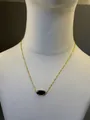 Elegant 18K gold plated chain necklace with a black rectangular gemstone pendant charm - Black