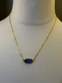 Collana a catena placcata oro 18K con pendente rettangolare in pietra preziosa blu - Blu Zaffiro