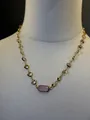 Elegante collana placcata oro 18 carati con ciondolo in pietra naturale rosa e gemme - Catena a Cuore con Strass / Colore Quarzo Rosa