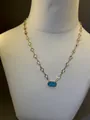 Elegante collana placcata oro 18K con pietra blu turchese e cristalli trasparenti - Catena Ovale con Strass / Blu Naturale