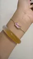 Elegante bracciale a catena placcato oro 18 carati con pietra naturale rosa rettangolare - Bracciale in Zirconi Rettangolari / Colore Quarzo Rosa