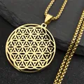 Gouden roestvrijstalen Bloem des Levens hanger ketting met box-ketting - Goud