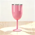 Elegant pink stainless steel vacuum insulated wine goblet with transparent splash-proof lid - 10oz / Pink