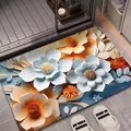 Diatomaceous earth bath mat with 3D floral pattern in a modern bathroom setting - 3D Floral Style 5